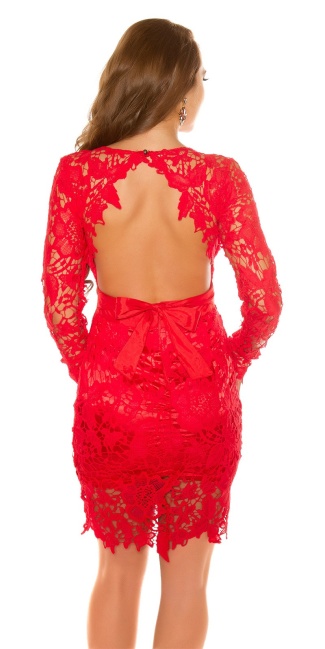 longsleeve party dress with lace Red